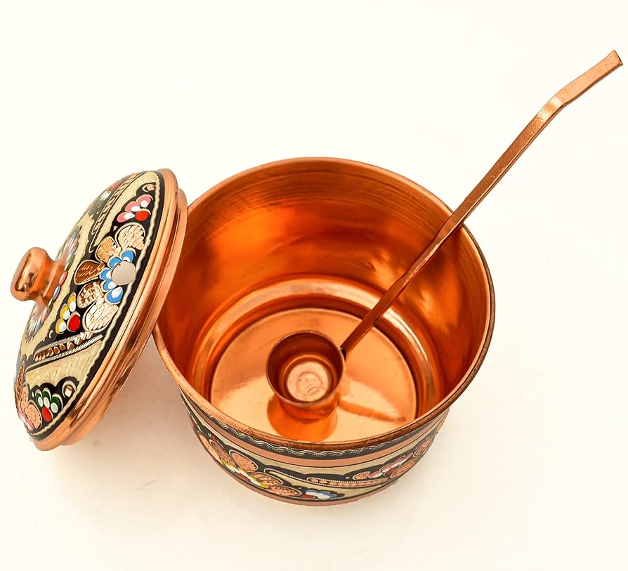 Amazon | 銅製シュガーボウル 蓋と金属製のスプーン付き 銅塩